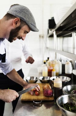 Çalışma ve mutfakta özgün yemek Şef photoset