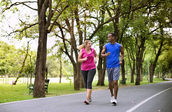 Sportliches Paar Beim Joggen Und Laufen Freien Originelle Fotosets — Stockfoto