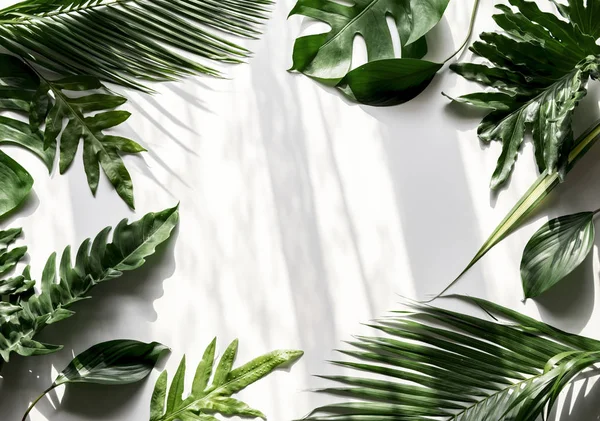Tropische Grüne Blätter Auf Weißem Hintergrund Originale Fotosets — Stockfoto