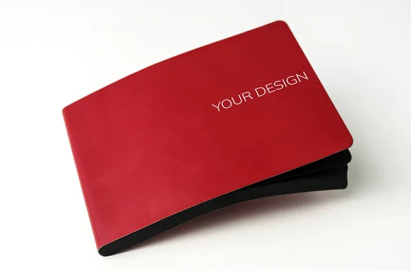 Closeup Red Cover Notebook White Table Original Photoset — Stock Photo, Image