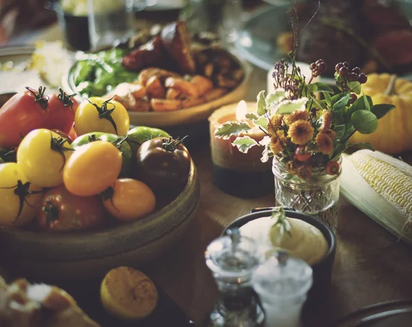 Hari Thanksgiving Perayaan Meja Dengan Makan Malam Foto Asli — Stok Foto