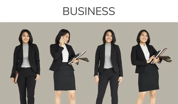 Business Woman Working Set Gesture Studio Isolated Original Photoset — Stock Photo, Image