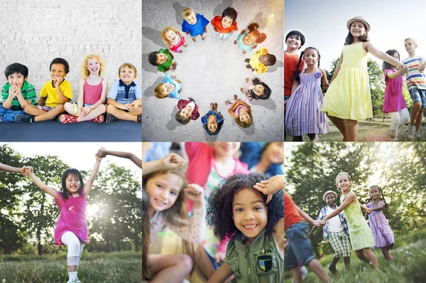 Collage of Group of diversity kids — Stock Photo, Image