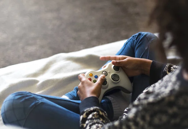 Niño Africano Jugando Videojuegos Fotoset Original — Foto de Stock