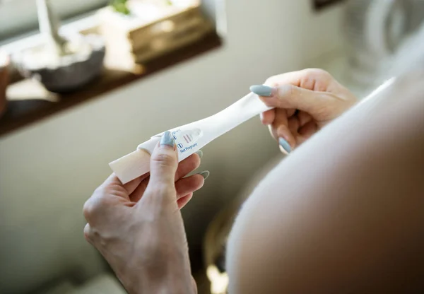 Closeup Woman Hands Holding Pregnancy Test Original Photoset — Stock Photo, Image