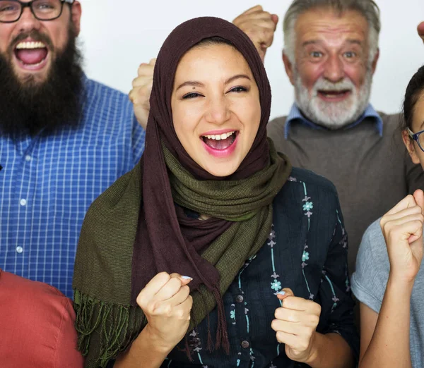 Счастливые Разнообразные Люди Объединились Вместе Оригинальный Фотосет — стоковое фото