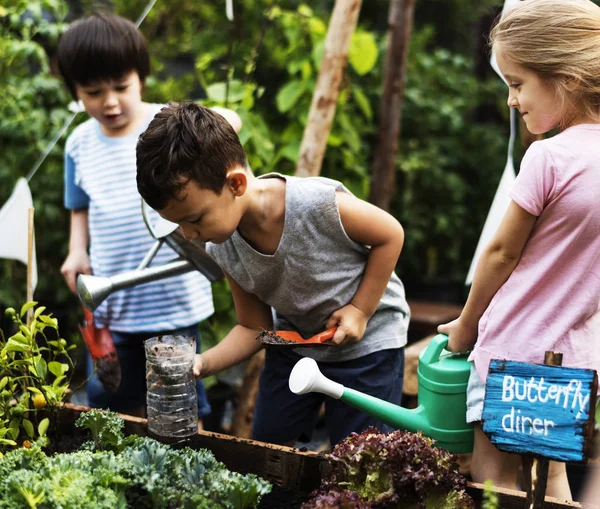 Bambini in un giardino vivere la natura — Foto Stock