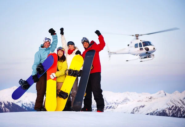 Snowboarders Cima Montaña Fotoset Original —  Fotos de Stock