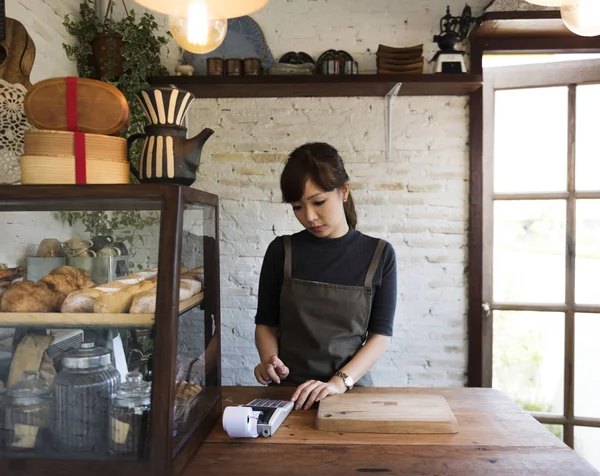 Asian Woman Working Small Bakery Shop Original Photoset — Stock Photo, Image
