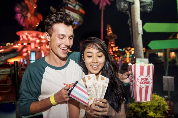 Pareja Citas Parque Atracciones Photoset Original — Foto de Stock