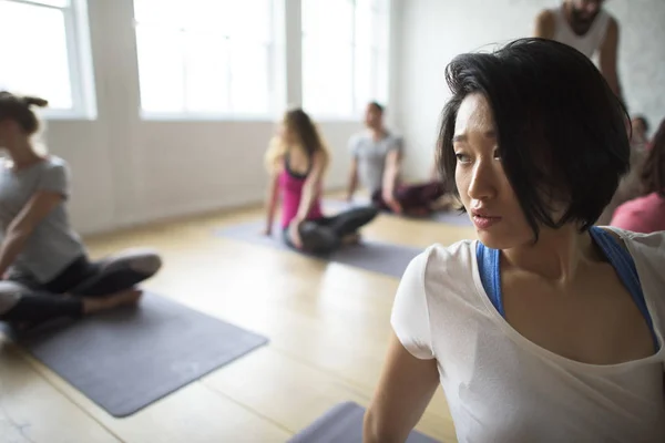 Grupo Personas Diversidad Haciendo Ejercicio Yoga Photoset Original —  Fotos de Stock