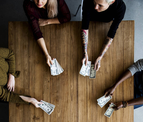 Top View Diversity People Hands Hold Money Original Photoset — Stock Photo, Image