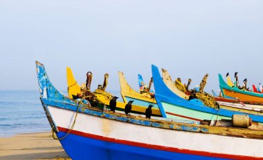 Renkli balıkçı tekneleri, Kerala, Hindistan, orijinal photoset