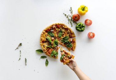 Bir dilim pizza, özgün photoset var