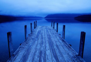Tranquil peaceful lake with jetty, original photoset clipart