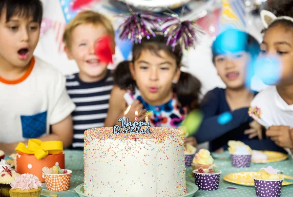 Selective Focus Diverse Group Children Having Birthday Party — Stock Photo, Image