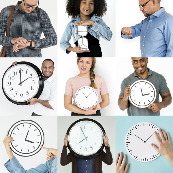 Collage de personas con reloj — Foto de Stock