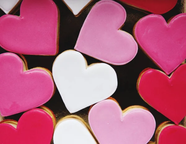 Coloridos Corazones Galletas Forma Decorativa Amor Enamorado San Valentín Fotoset — Foto de Stock