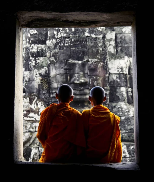 Contemplando Monjes Angkor Wat Siam Reap Camboya Fotoset Original — Foto de Stock