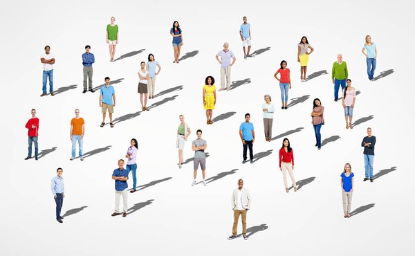 Набор разных людей на белых, оригинальных фотках
