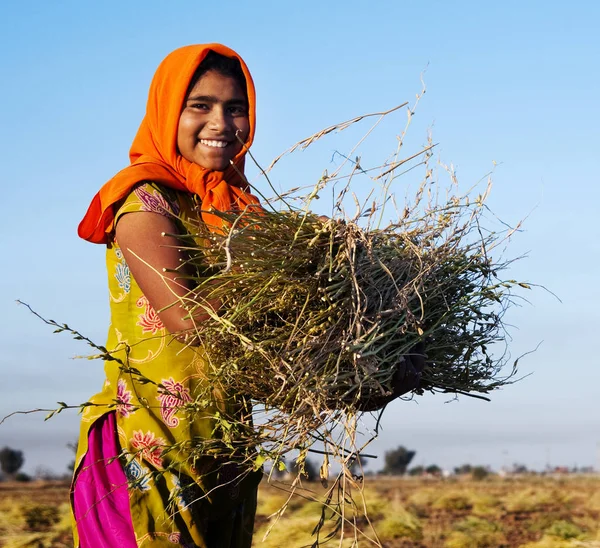 Indian Girl Working Farm Jaipur India Original Photoset — Stock Photo, Image