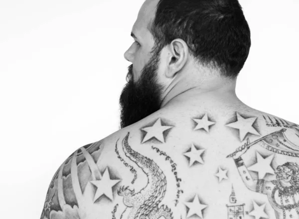 Tattooed Man Poseren Studio Studio Shoot Concept — Stockfoto