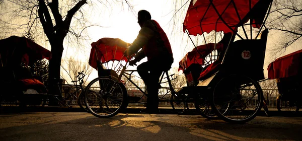 Hombre Montando Rickshaw Fotoset Original — Foto de Stock