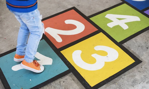 Kid Playing Hopscotch School Original Photoset — Stock Photo, Image