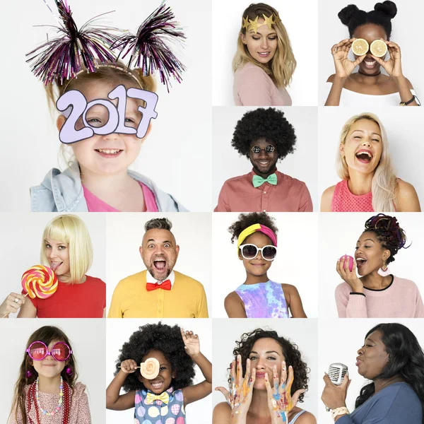 Reeks Portretten Met Diversiteit Mensen Collage Van Geluk Mensen Met — Stockfoto