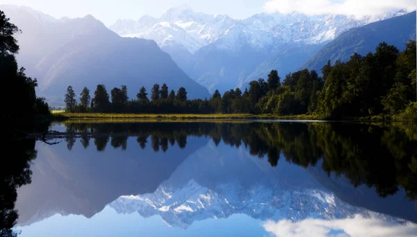 Lake Matheson Mit Koch Neuseeland Originelle Fotosets — Stockfoto