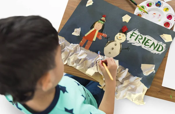 小孩子用雪人画圣诞图片 — 图库照片