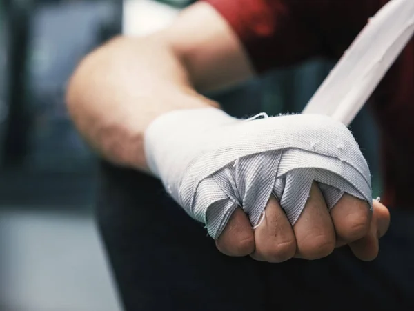 Boxare Händer Med Skydd Kroppsinpackningar Aktivitet Koncept Original Fotosätta — Stockfoto