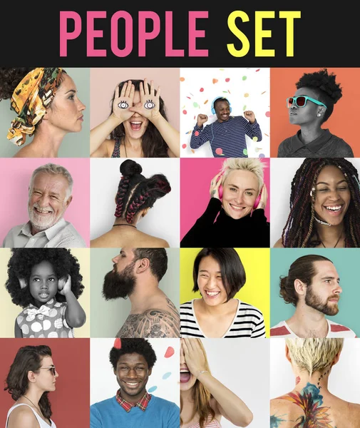 Set Portraits Diversity People Collage Concept — Stock Photo, Image