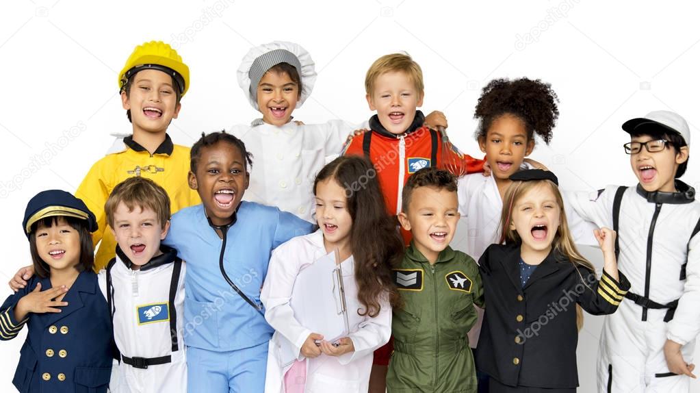 kids in costumes of various professions
