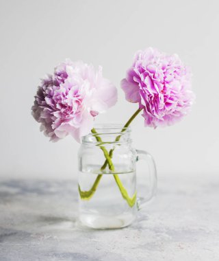 Bir sürahi, özgün dekoratif pembe karanfil photoset