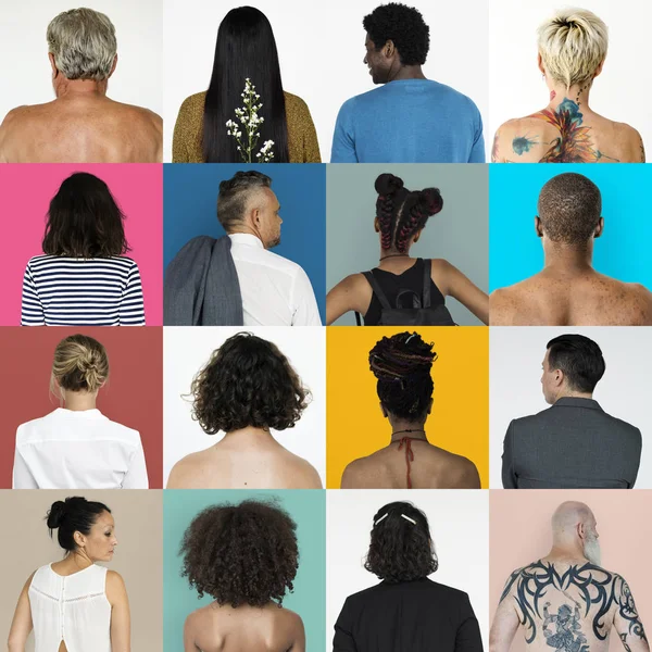 Serie Ritratti Con Persone Diversità Collage People Back View Concetto — Foto Stock