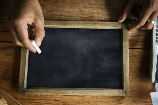 Human Hand Writing Calk Black Board Original Photoset — Stock Photo, Image