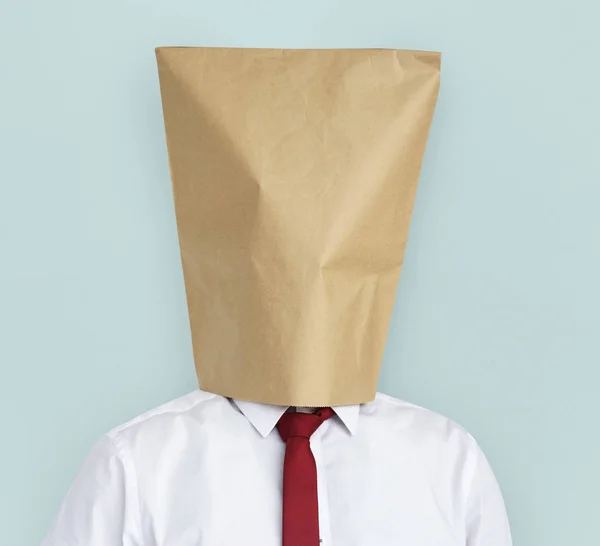 Homem saco de papel capa rosto — Fotografia de Stock