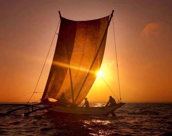 Pescatori Catamarano Tramonto Sri Lanka Set Fotografico Originale — Foto Stock