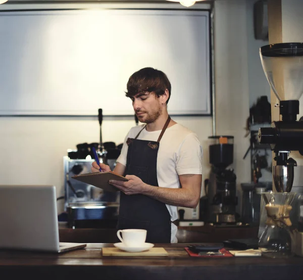 Barista Muž Kavárně Originální Sada Fotek — Stock fotografie