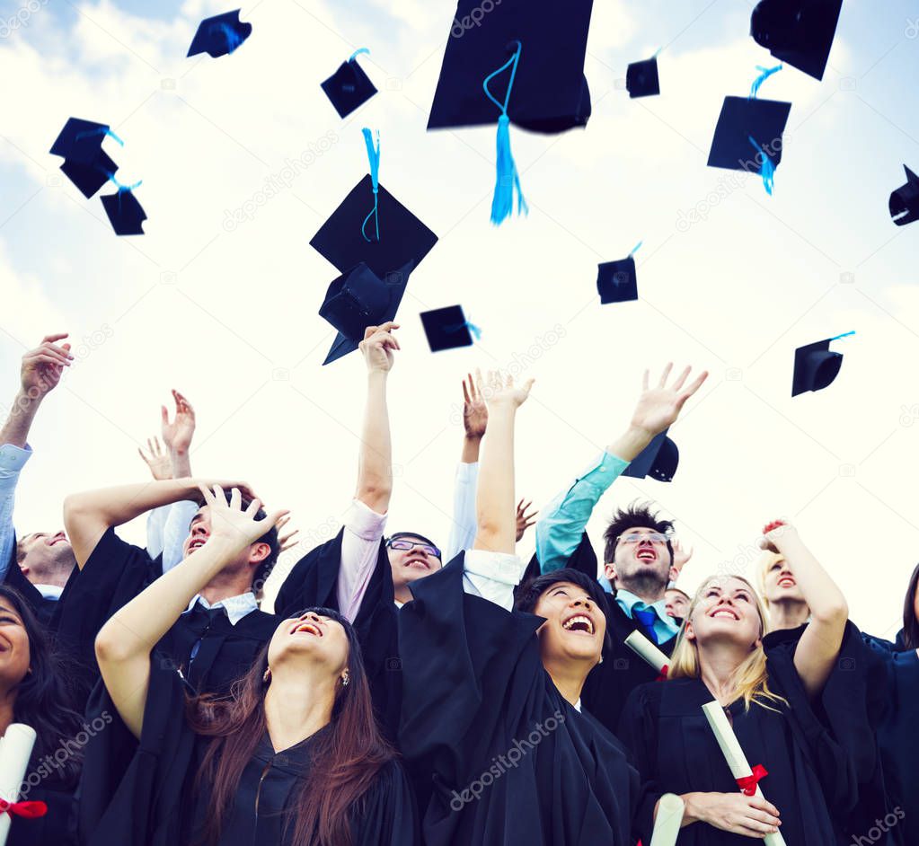 Graduating students throwing hats in the air, original photoset