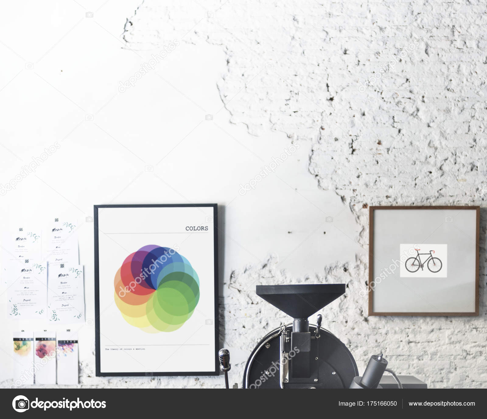Coffee roaster with photo frames on the wall Stock Photo by ©Rawpixel