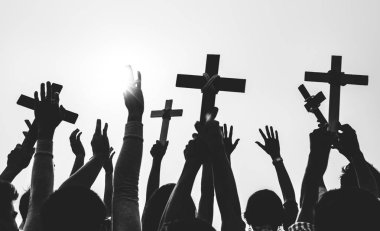 Haçlar, özgün tutan Hıristiyanlar silüeti photoset