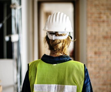 İnşaat işçisi giyen kask, özgün photoset