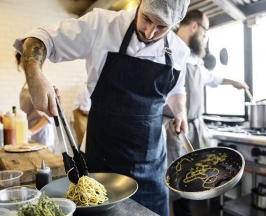 Mutfakta, özgün spagetti yemek Şef photoset