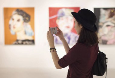 Woman Visiting Art Gallery Lifestyle Concept, original photoset clipart