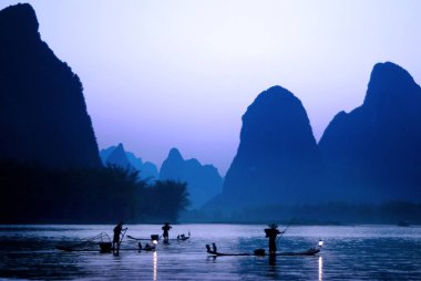 Karabatak balıkçılık, Guilin, Çin, orijinal photoset