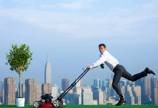 Green Businessman City Mowing Lawn Original Photoset — Stock Photo, Image