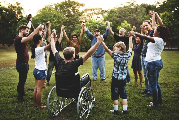 Group People Holding Hand Together Park Original Photoset — Stock Photo, Image