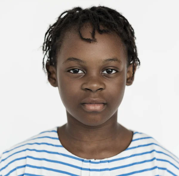 Porträt Eines Kleinen Ernsten Afrikanischen Mädchens Originelle Fotosets — Stockfoto